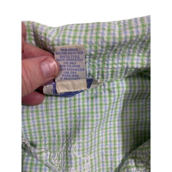 Lanz of Salzburg Green Blue Gingham Seersucker Cotton Pajamas  L Vintage cottage - Picture 7 of 10